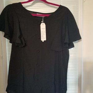 Irevial Black Chiffon Top Butterfly sleeves